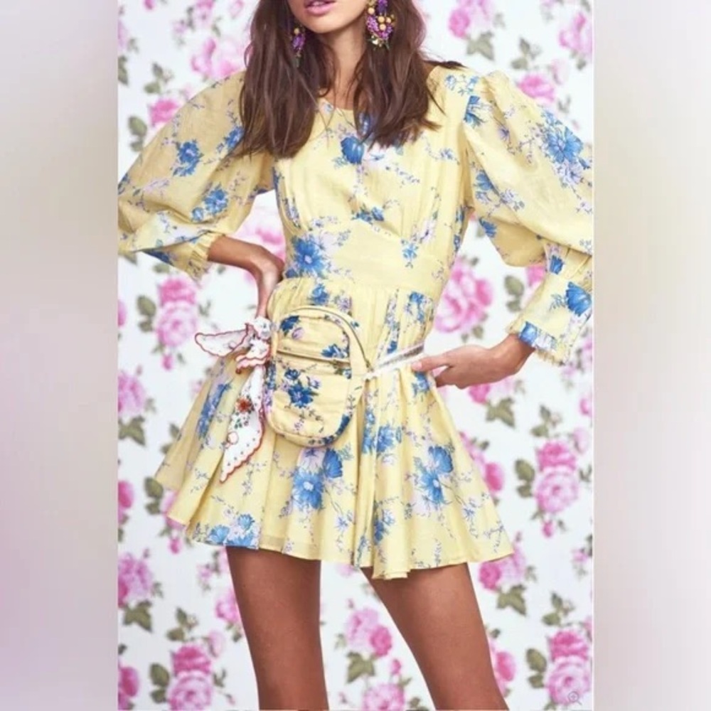 Yellow Pleated Puff Sleeve Mini Sundress